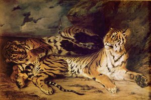 Joven tigre jugando con su madre, 1830